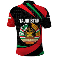Tajikistan National Emblem Polo Shirt with Black Red Green Tribal Pattern