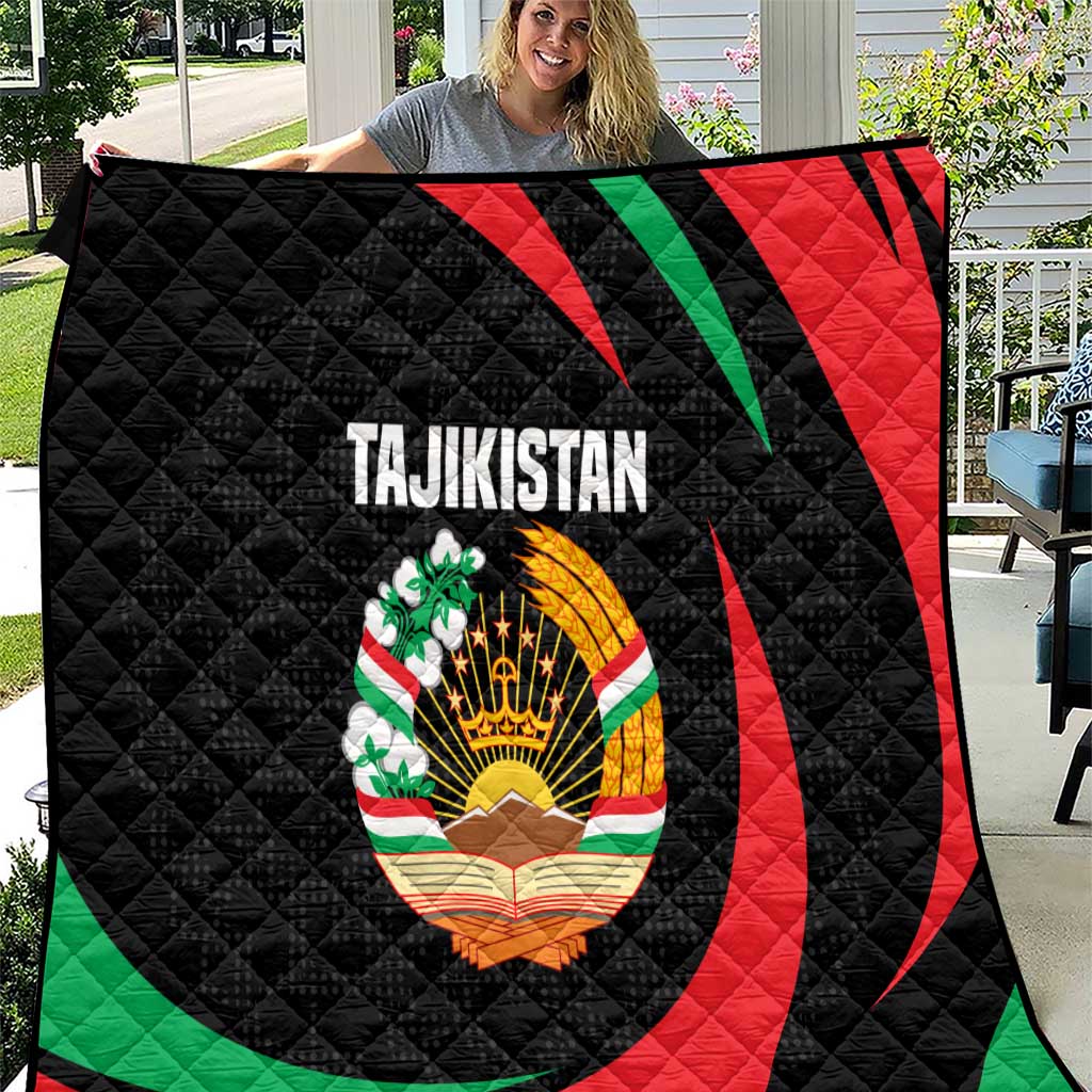 Tajikistan National Emblem Quilt with Black Red Green Tribal Pattern