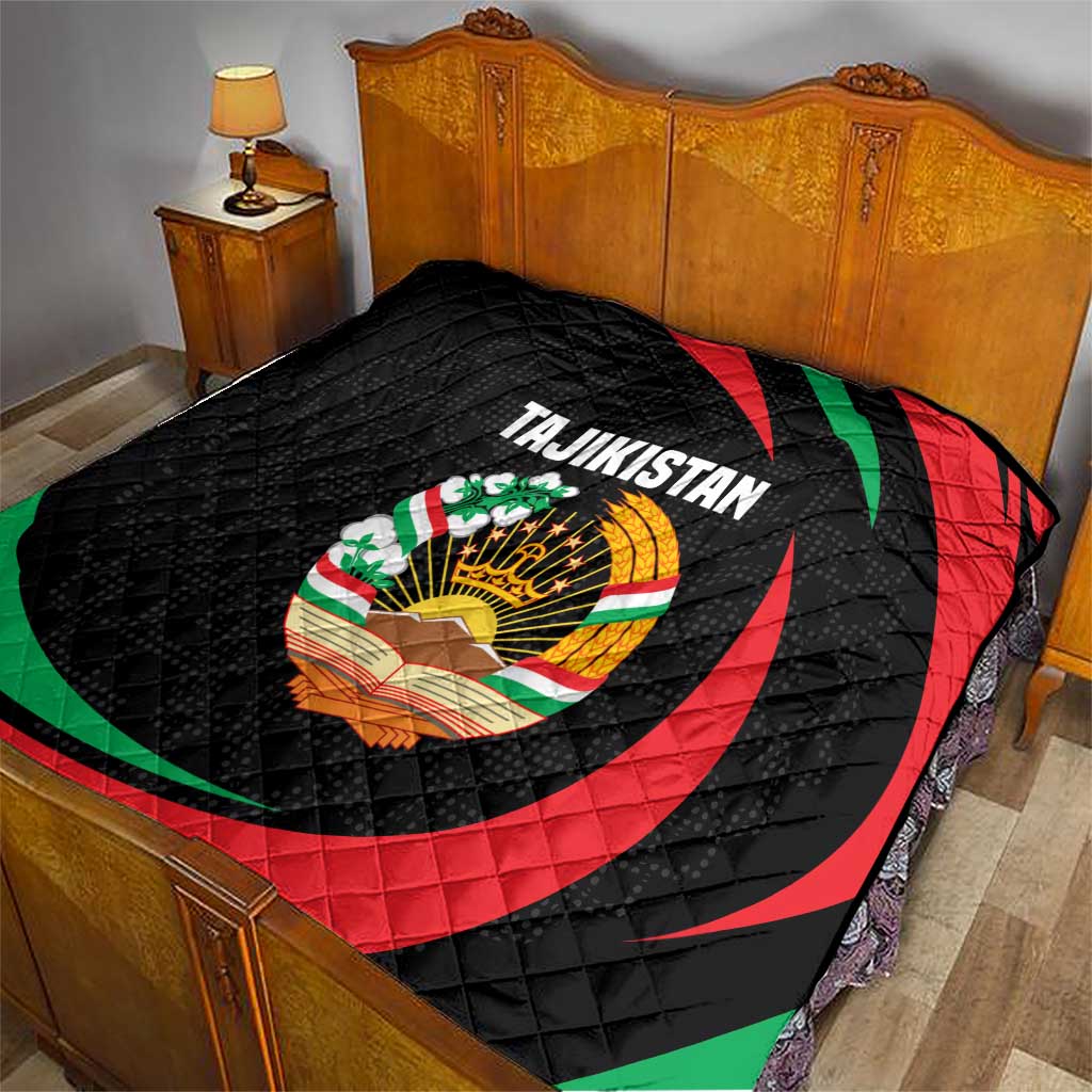 Tajikistan National Emblem Quilt with Black Red Green Tribal Pattern