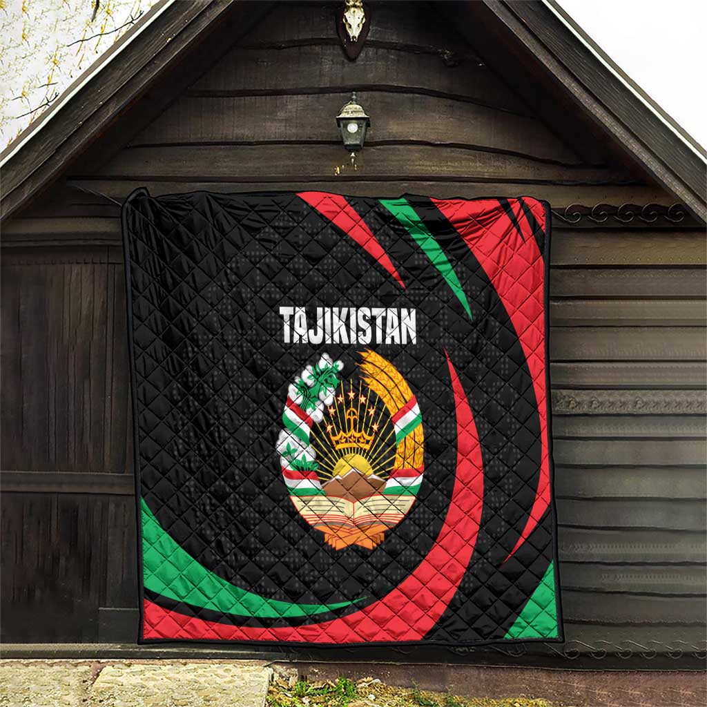 Tajikistan National Emblem Quilt with Black Red Green Tribal Pattern