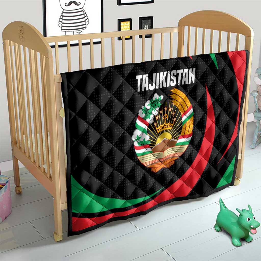 Tajikistan National Emblem Quilt with Black Red Green Tribal Pattern