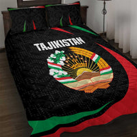 Tajikistan National Emblem Quilt Bed Set with Black Red Green Tribal Pattern