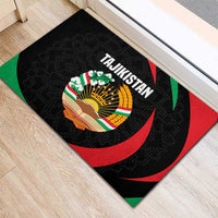Tajikistan National Emblem Rubber Doormat with Black Red Green Tribal Pattern