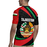 Tajikistan National Emblem Rugby Jersey with Black Red Green Tribal Pattern