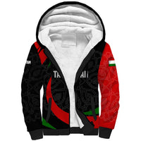 Tajikistan National Emblem Sherpa Hoodie with Black Red Green Tribal Pattern