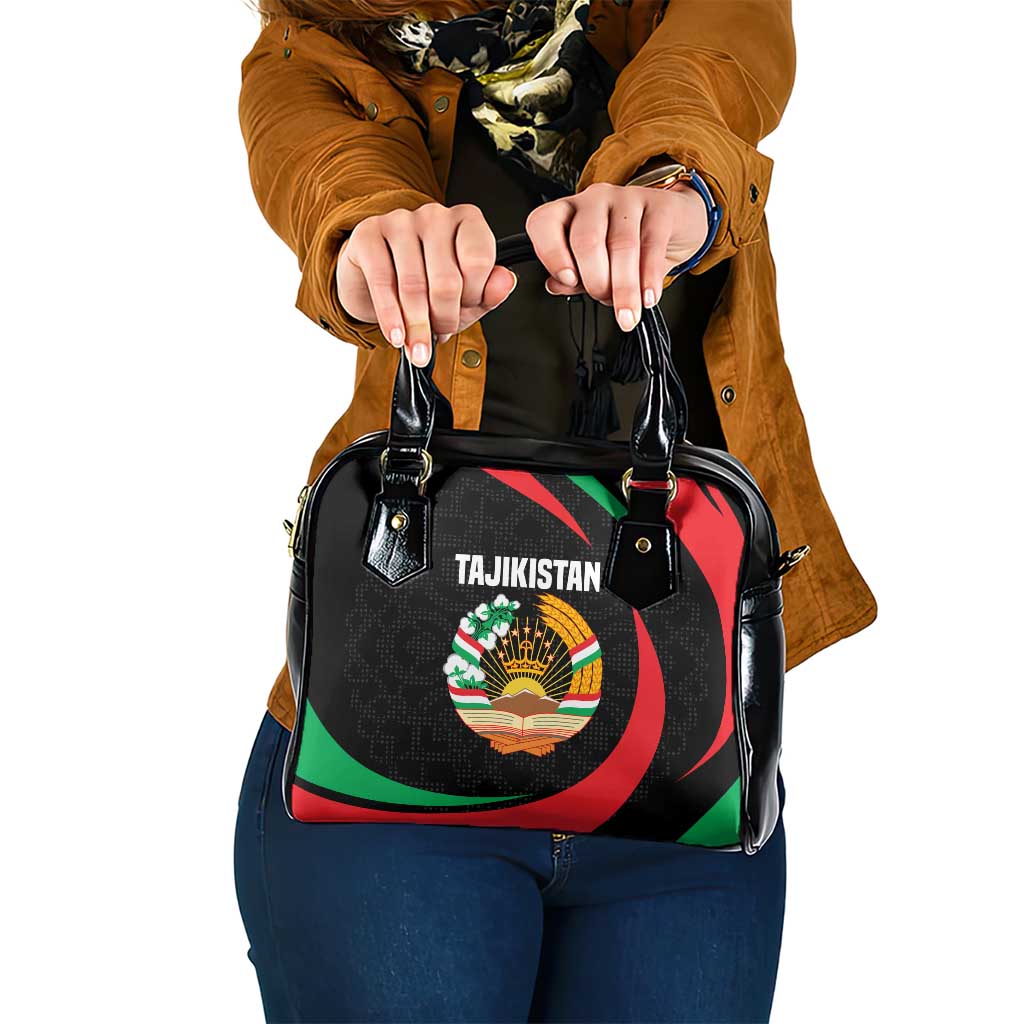 Tajikistan National Emblem Shoulder Handbag with Black Red Green Tribal Pattern