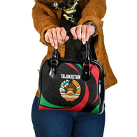 Tajikistan National Emblem Shoulder Handbag with Black Red Green Tribal Pattern