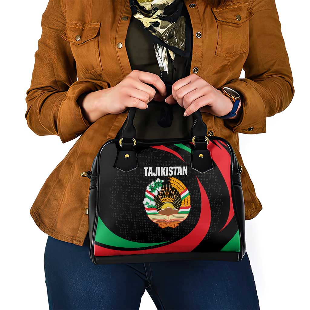 Tajikistan National Emblem Shoulder Handbag with Black Red Green Tribal Pattern
