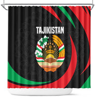 Tajikistan National Emblem Shower Curtain with Black Red Green Tribal Pattern