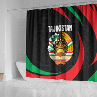 Tajikistan National Emblem Shower Curtain with Black Red Green Tribal Pattern