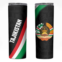 Tajikistan National Emblem Skinny Tumbler with Black Red Green Tribal Pattern