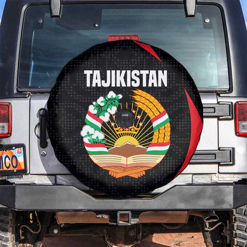 Tajikistan National Emblem Spare Tire Cover with Black Red Green Tribal Pattern