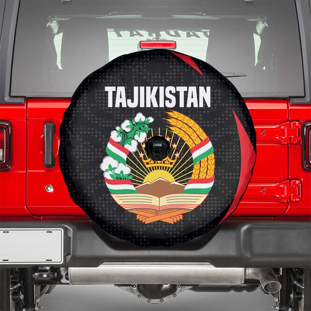 Tajikistan National Emblem Spare Tire Cover with Black Red Green Tribal Pattern