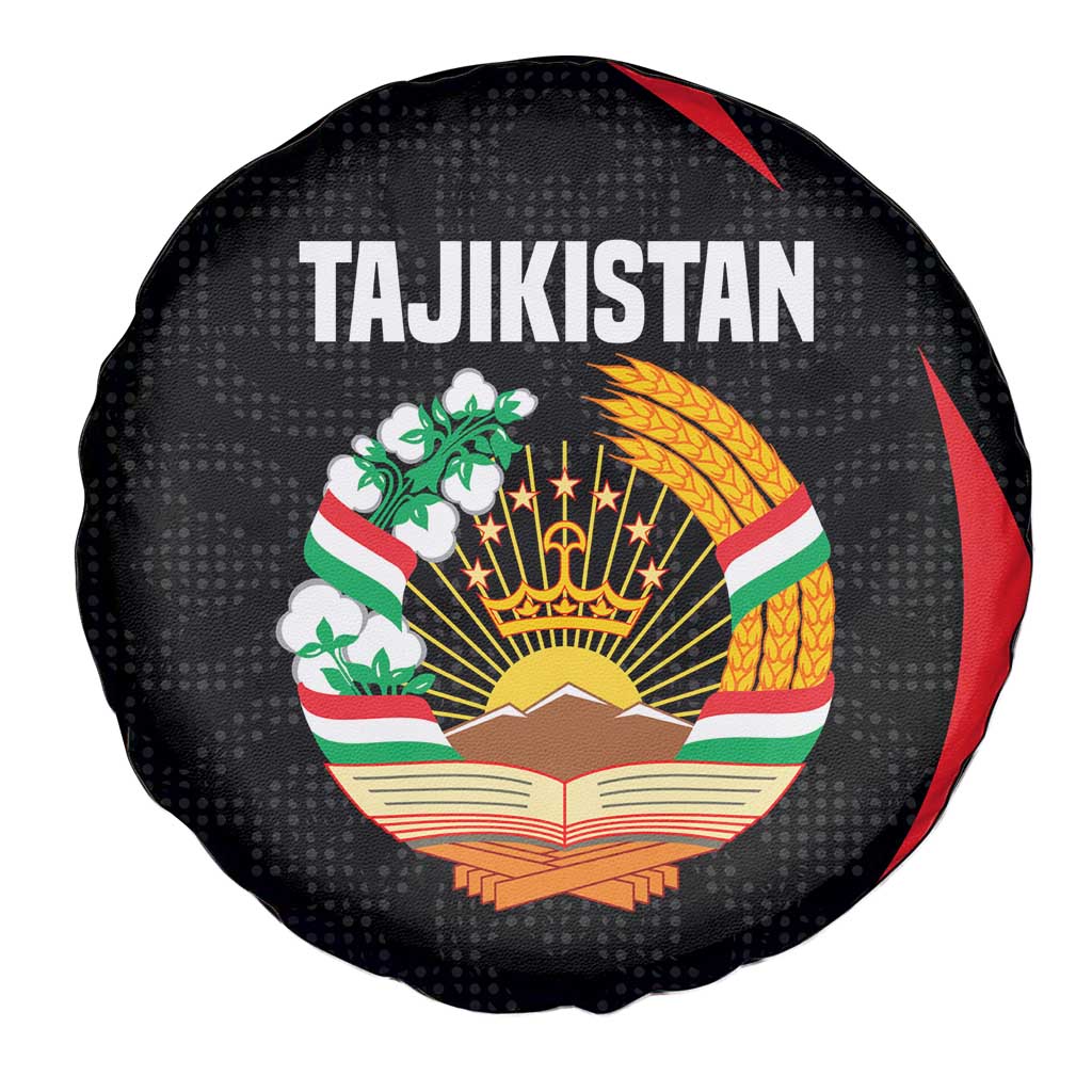 Tajikistan National Emblem Spare Tire Cover with Black Red Green Tribal Pattern