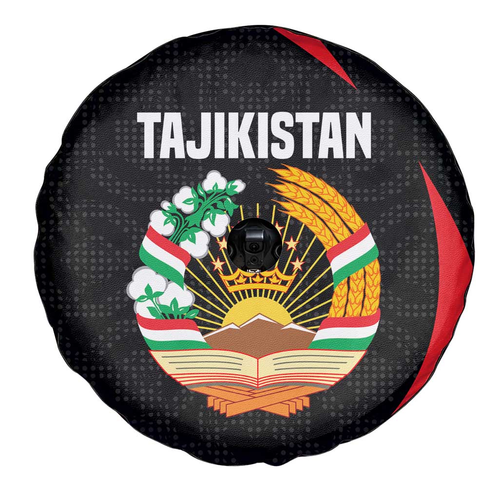 Tajikistan National Emblem Spare Tire Cover with Black Red Green Tribal Pattern