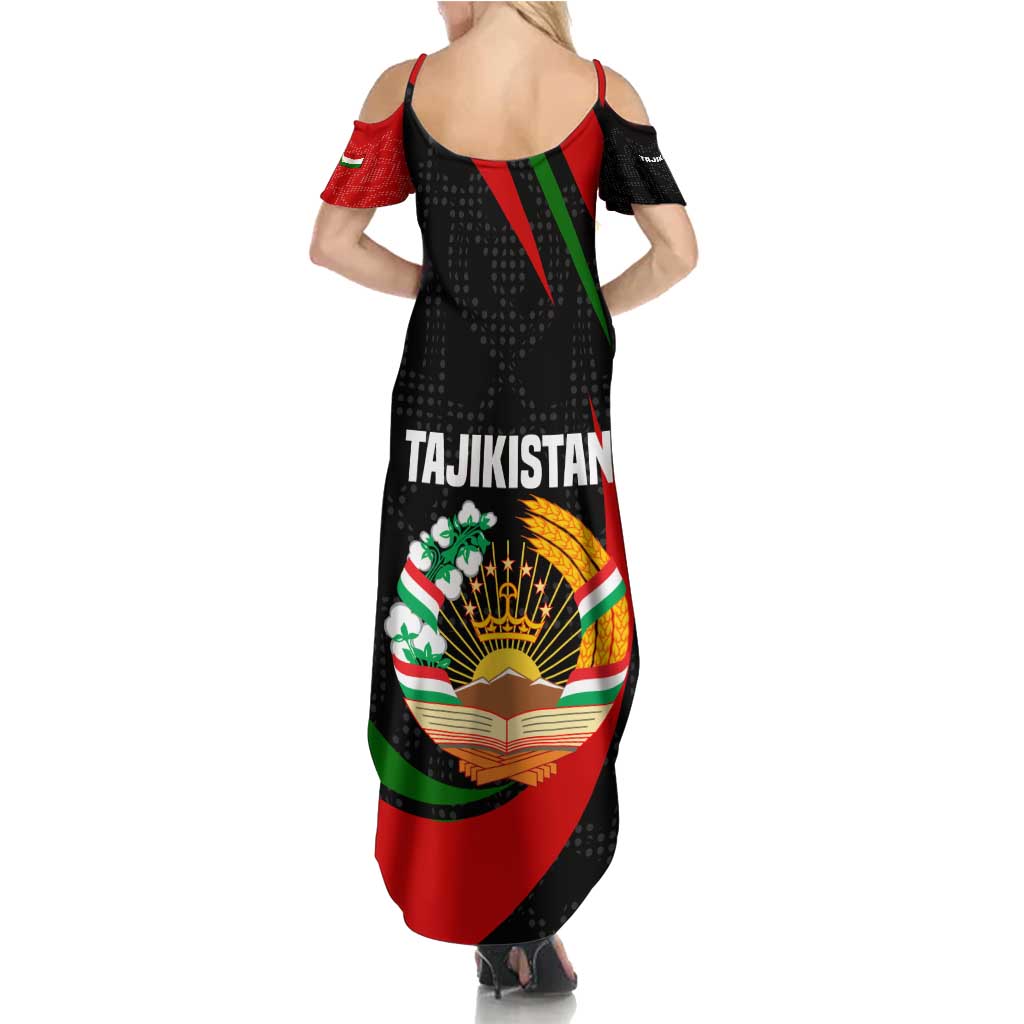 Tajikistan National Emblem Summer Maxi Dress with Black Red Green Tribal Pattern