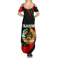 Tajikistan National Emblem Summer Maxi Dress with Black Red Green Tribal Pattern