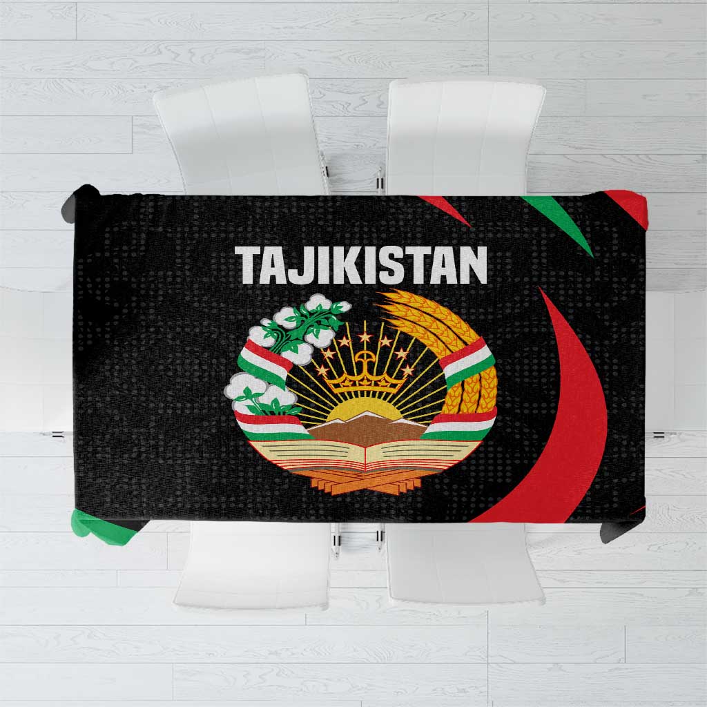 Tajikistan National Emblem Tablecloth with Black Red Green Tribal Pattern