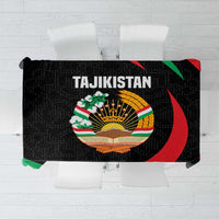 Tajikistan National Emblem Tablecloth with Black Red Green Tribal Pattern