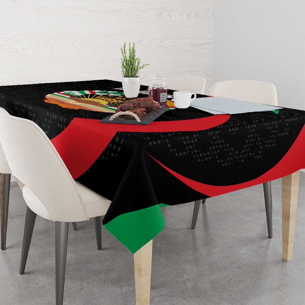 Tajikistan National Emblem Tablecloth with Black Red Green Tribal Pattern