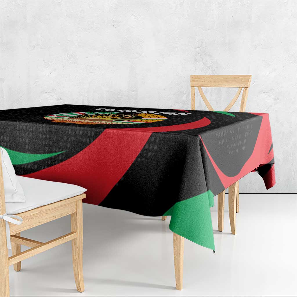 Tajikistan National Emblem Tablecloth with Black Red Green Tribal Pattern
