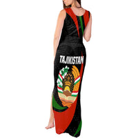 Tajikistan National Emblem Tank Maxi Dress with Black Red Green Tribal Pattern
