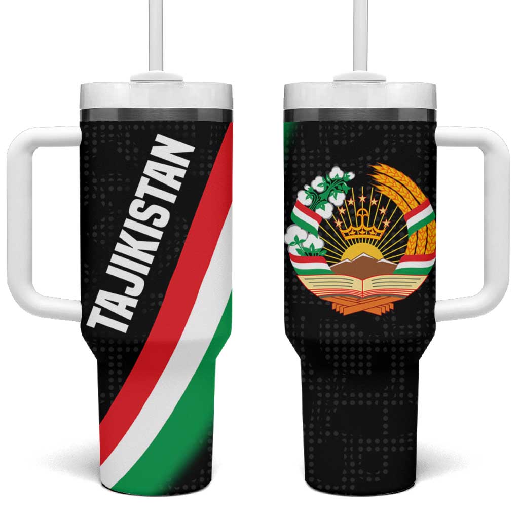 Tajikistan National Emblem Tumbler With Handle with Black Red Green Tribal Pattern