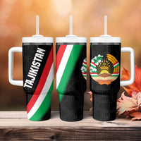 Tajikistan National Emblem Tumbler With Handle with Black Red Green Tribal Pattern