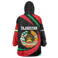 Tajikistan National Emblem Wearable Blanket Hoodie with Black Red Green Tribal Pattern