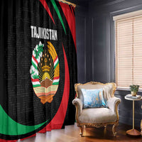 Tajikistan National Emblem Window Curtain with Black Red Green Tribal Pattern