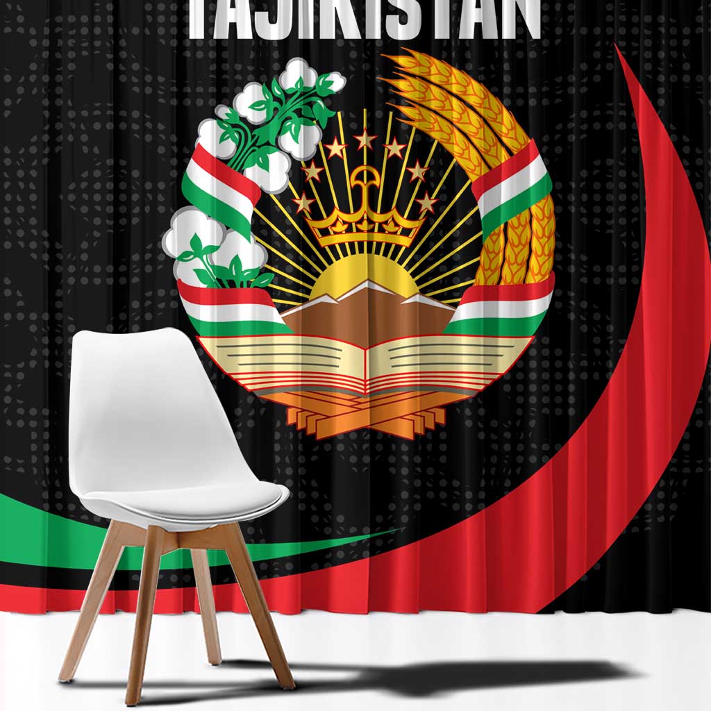 Tajikistan National Emblem Window Curtain with Black Red Green Tribal Pattern