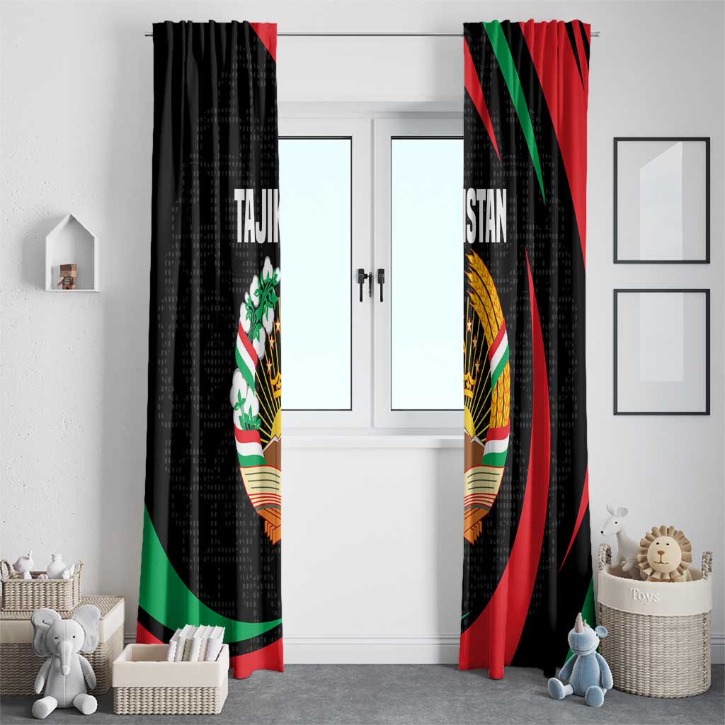 Tajikistan National Emblem Window Curtain with Black Red Green Tribal Pattern