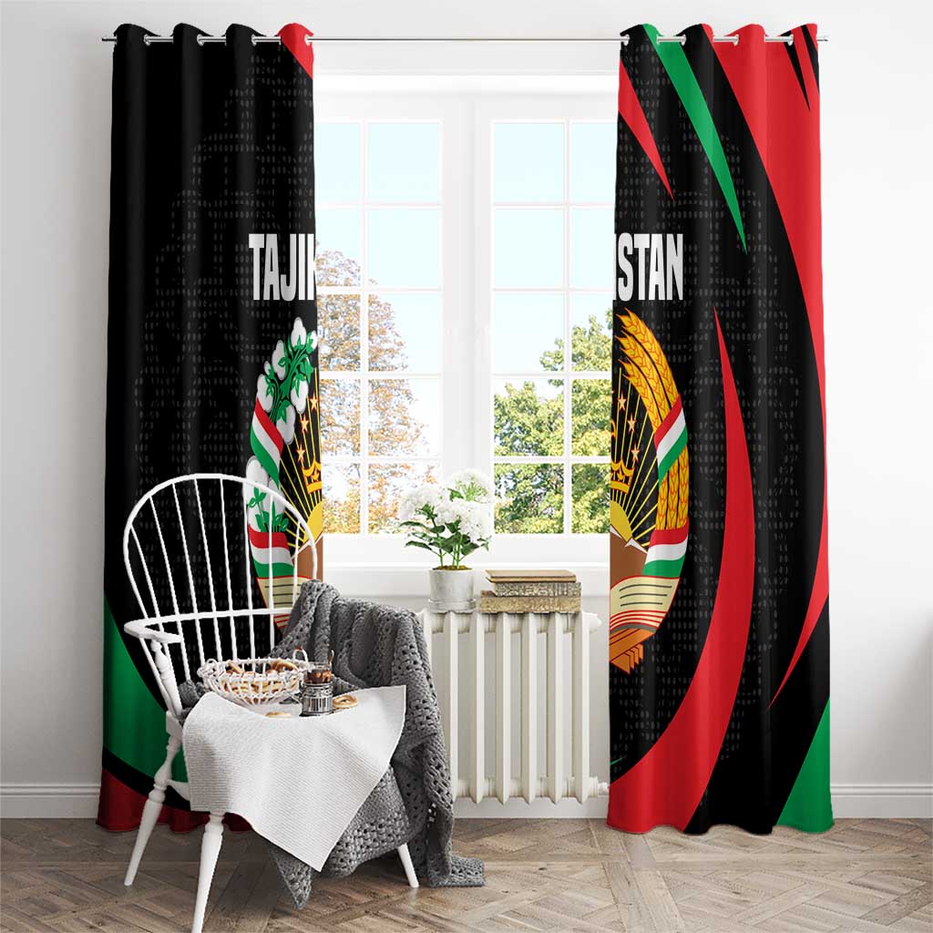 Tajikistan National Emblem Window Curtain with Black Red Green Tribal Pattern