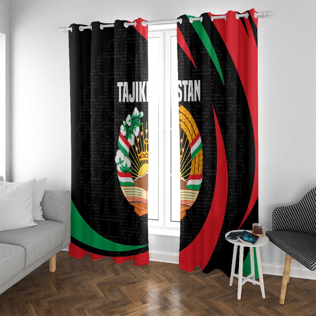 Tajikistan National Emblem Window Curtain with Black Red Green Tribal Pattern