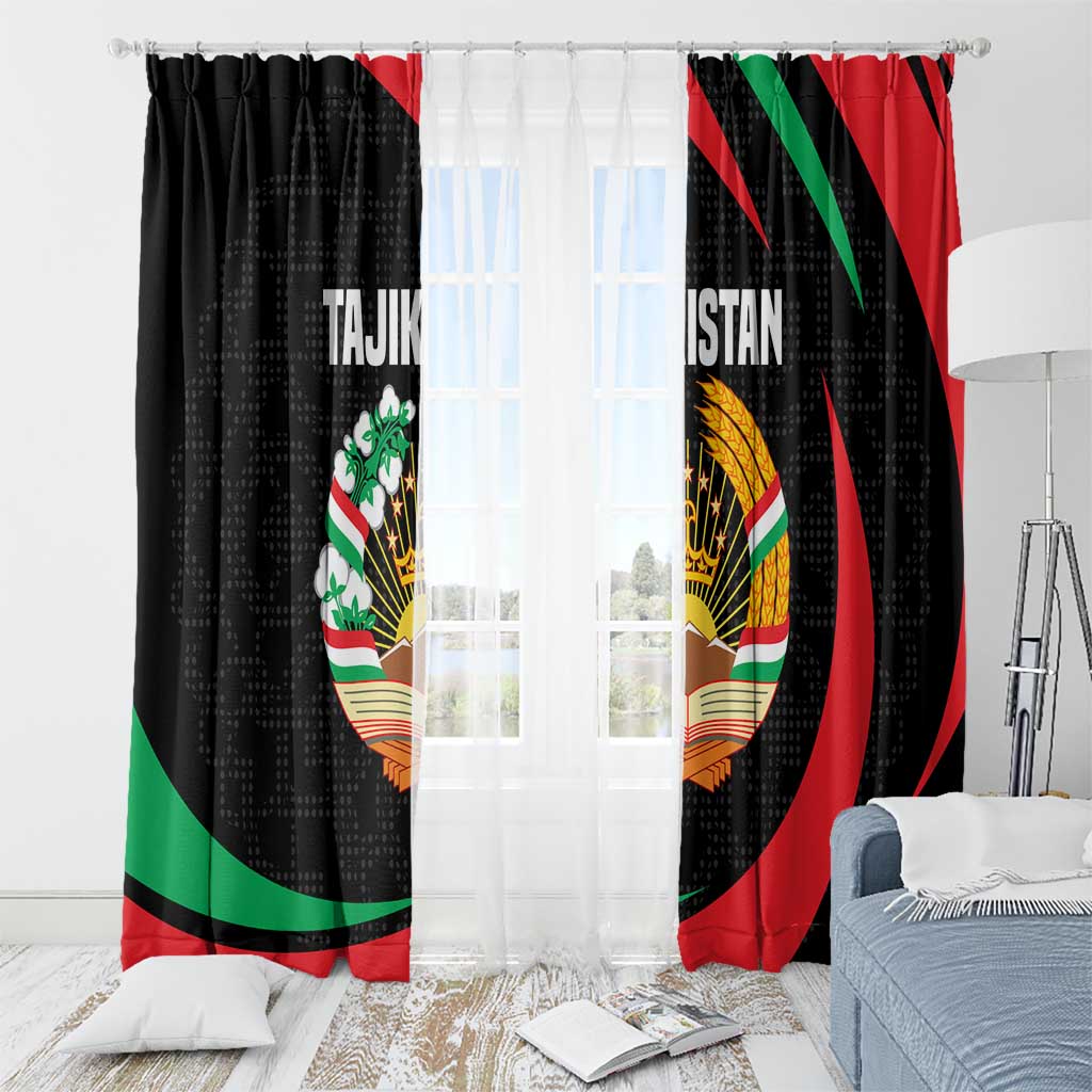 Tajikistan National Emblem Window Curtain with Black Red Green Tribal Pattern