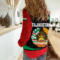 Tajikistan National Emblem Women Casual Shirt with Black Red Green Tribal Pattern