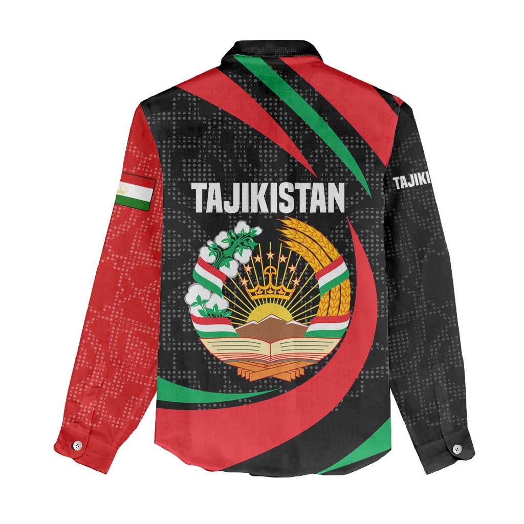 Tajikistan National Emblem Women Casual Shirt with Black Red Green Tribal Pattern