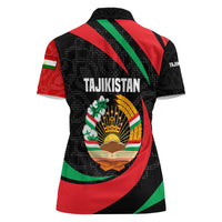 Tajikistan National Emblem Women Polo Shirt with Black Red Green Tribal Pattern