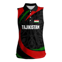 Tajikistan National Emblem Women Sleeveless Polo Shirt with Black Red Green Tribal Pattern