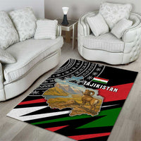 Tajikistan Marco Polo Sheep Area Rug with Black Red Green Tribal Flag Pattern