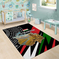 Tajikistan Marco Polo Sheep Area Rug with Black Red Green Tribal Flag Pattern