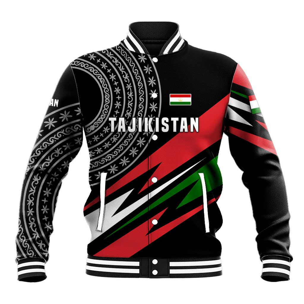 Tajikistan Marco Polo Sheep Baseball Jacket with Black Red Green Tribal Flag Pattern