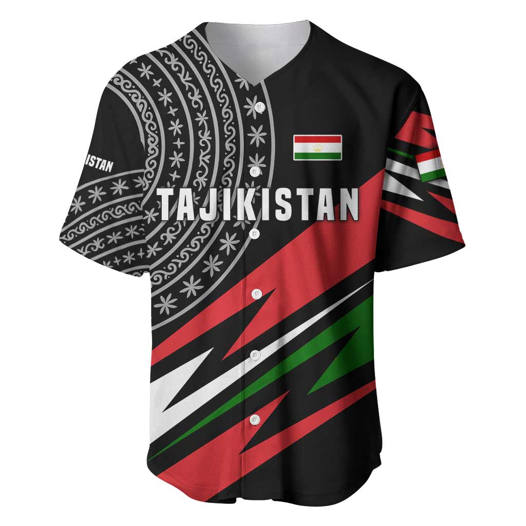 Tajikistan Marco Polo Sheep Baseball Jersey with Black Red Green Tribal Flag Pattern