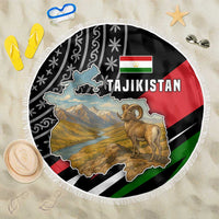 Tajikistan Marco Polo Sheep Beach Blanket with Black Red Green Tribal Flag Pattern