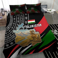 Tajikistan Marco Polo Sheep Bedding Set with Black Red Green Tribal Flag Pattern
