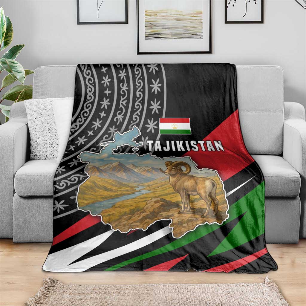 Tajikistan Marco Polo Sheep Blanket with Black Red Green Tribal Flag Pattern