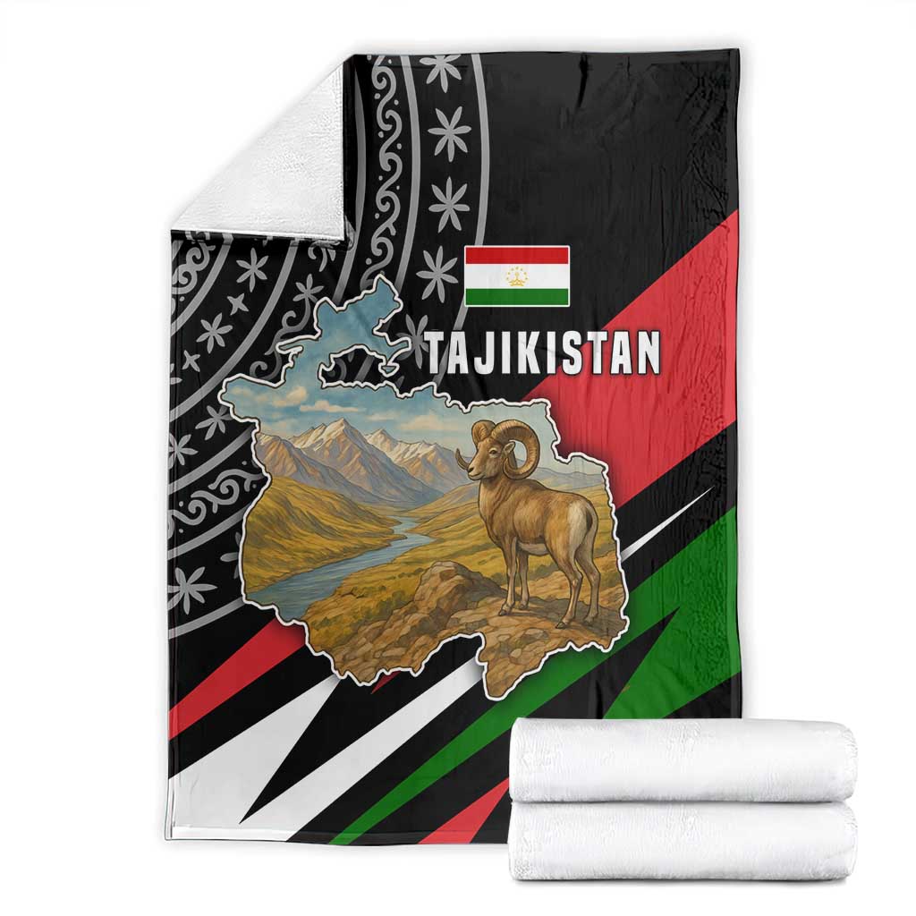 Tajikistan Marco Polo Sheep Blanket with Black Red Green Tribal Flag Pattern