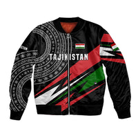 Tajikistan Marco Polo Sheep Bomber Jacket with Black Red Green Tribal Flag Pattern