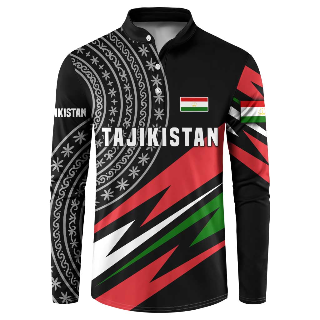 Tajikistan Marco Polo Sheep Button Sweatshirt with Black Red Green Tribal Flag Pattern
