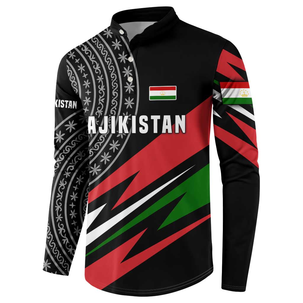 Tajikistan Marco Polo Sheep Button Sweatshirt with Black Red Green Tribal Flag Pattern